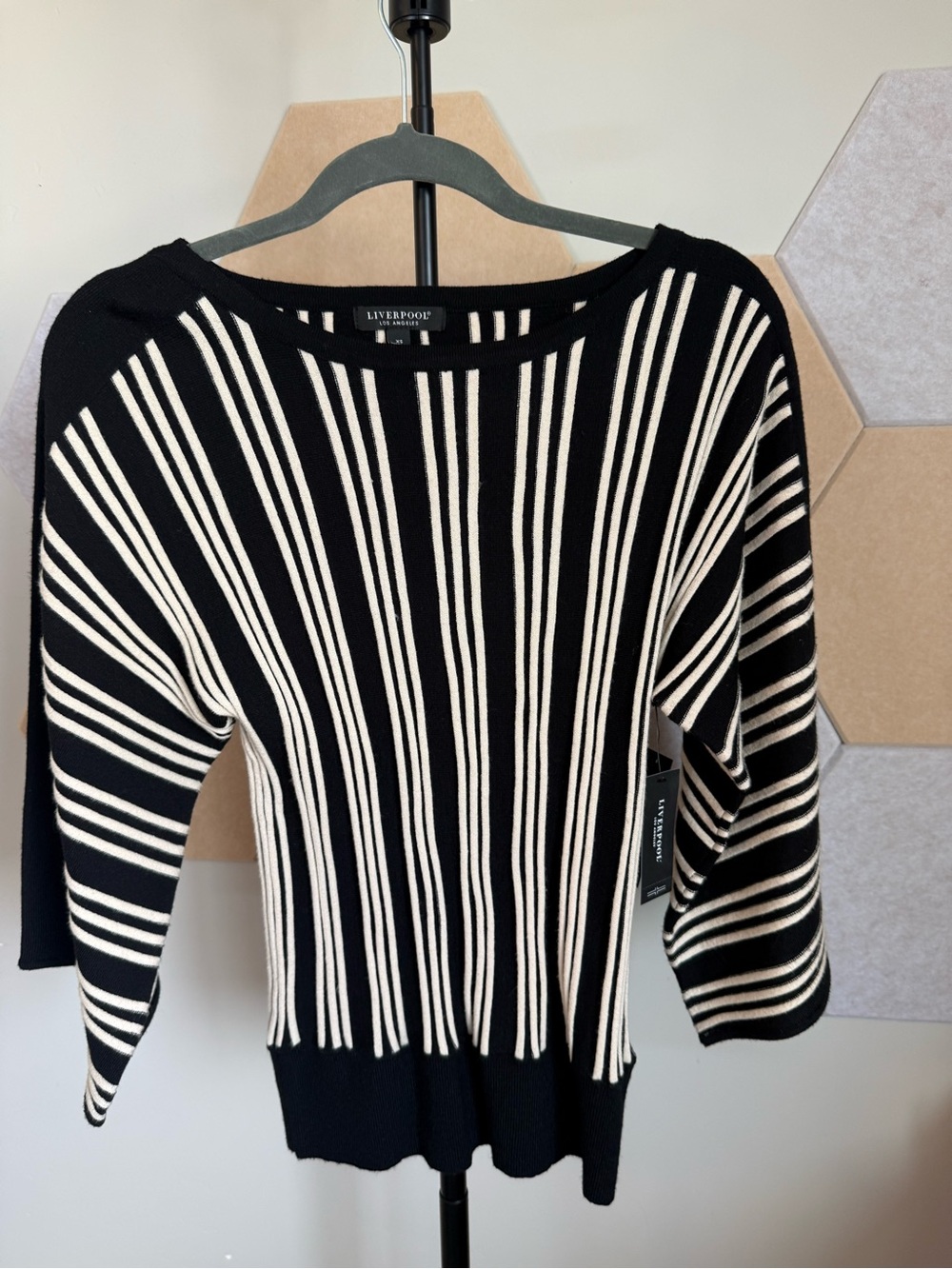 Liverpool Black & Cream Vertical-Stripe Scoop-Neck Top